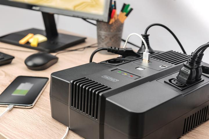 Produktbild Digitus All-in-One USV, 600VA/360W, LED x1, 4x CEE 7/7,3x IEC C13, USB (600 VA, 360 W, Line-Interaktiv USV)