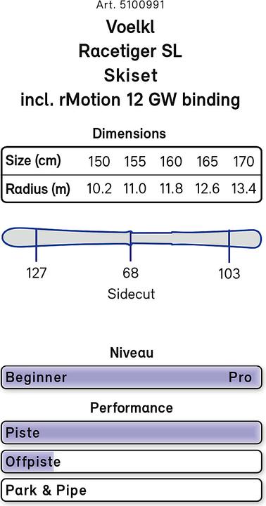Produktbild Völkl Racetiger SL Ski Set 20/21 (155 cm, Mit Bindung)