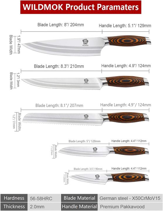 Image du produit Wildmok Set de 5 couteaux de cuisine (21 cm)