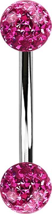 Image du produit Star Piercing Banane argentée avec deux boules de cristal rose couche protectrice d'époxy (Acier chirurgical 316L)