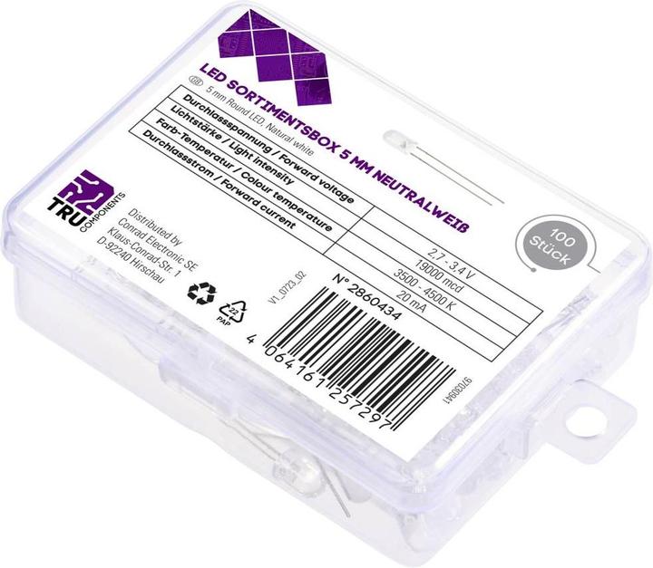 Image du produit Tru Components LED filaire Blanc neutre rond clair 19000 mcd 30 ° 20 mA 2.7 V