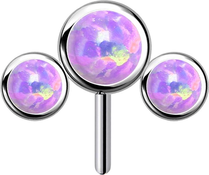 Produktbild Star Piercing Threadless silber front drei Opale violett (Titan G23, ohne Messing)