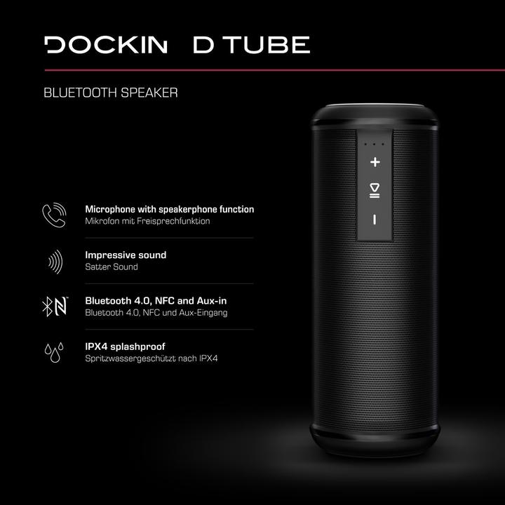 Image du produit Dockin Enceinte active D Tube 2x5W BLU4.0/EDR/3,5Jack/IPX4 black (Bluetooth)
