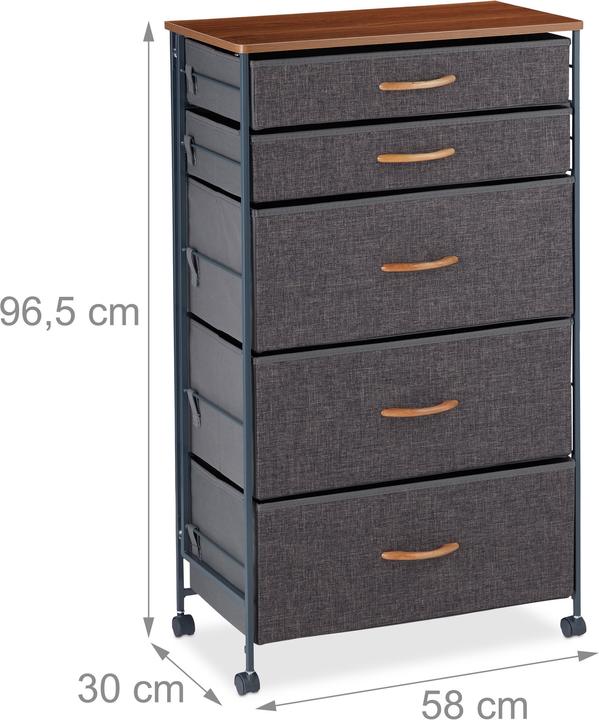 Image du produit Relaxdays Armoire à tiroirs sur roulettes (58 x 30 x 96,5 cm)