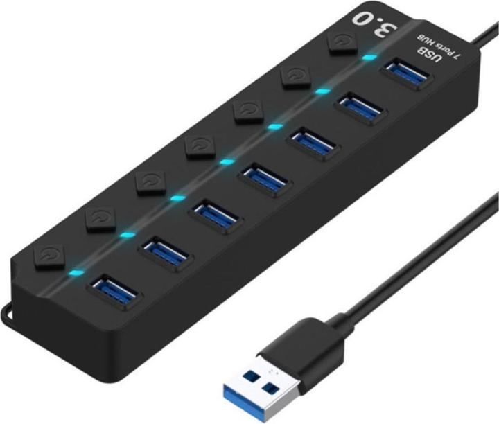 Produktbild Apfelkiste USB 3.0 Hub Adapter mit USB Port Steuerung Tastenschalter 5GB/s, 7 Ports (USB-A, 7 Ports)