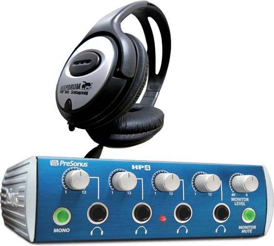 Actual product image PreSonus HP4 headphone amplifier with headphones