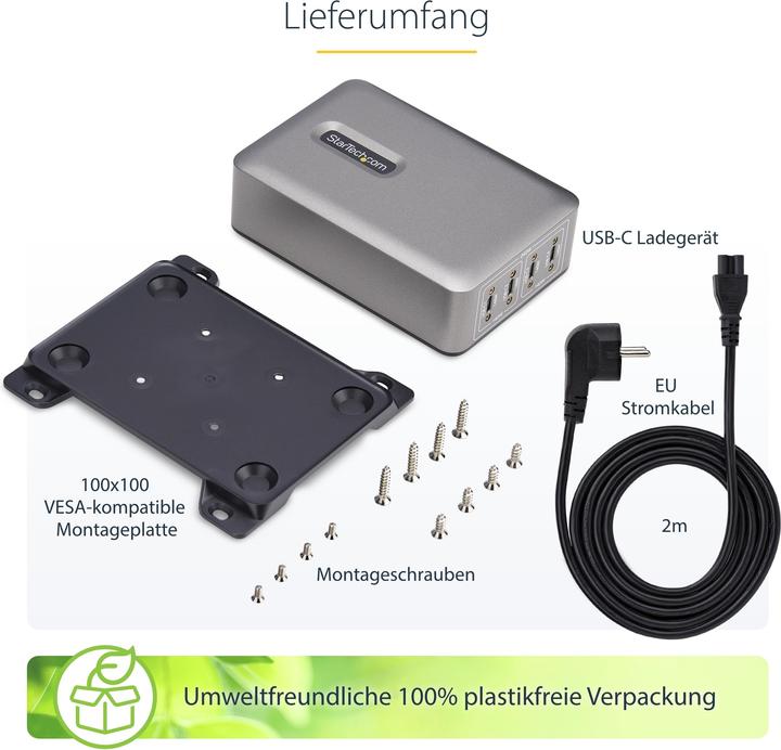 Immagine prodotto StarTech .com 424DEU-USB-C-CHARGER, Interno, AC, 28 V, 1,8 m, Grigio (240 W)