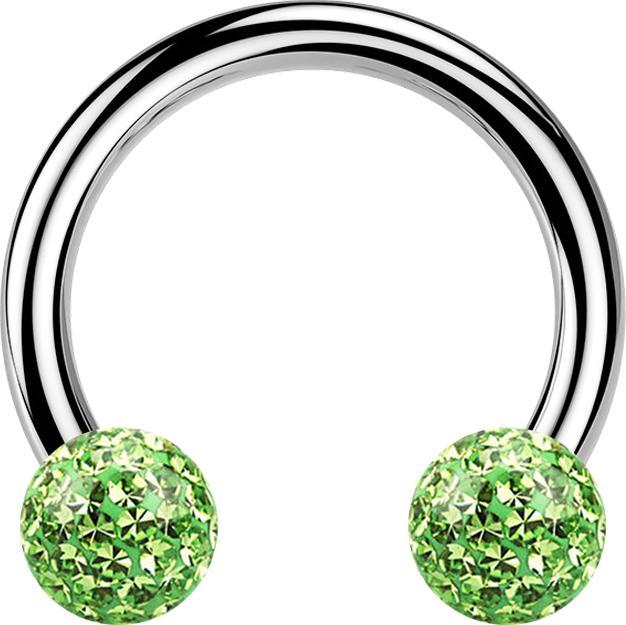 Produktbild Star Piercing Circular Barbell silber mit zwei Kristall Kugeln hellgrün Epoxy Schutzschicht (ohne MessingTitan G23, Titan G23)