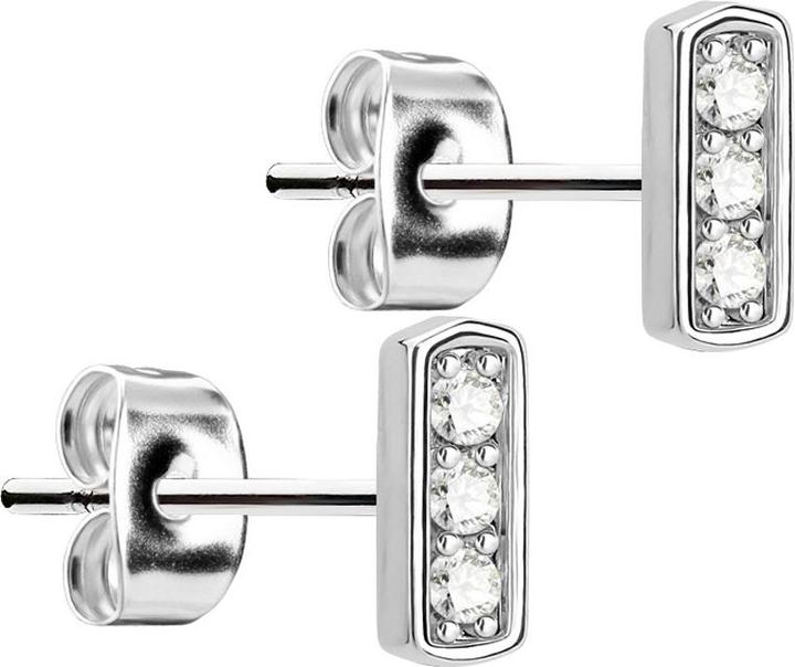 Produktbild Star Piercing Ohrstecker silber Balken mit drei Kristallen (Chirurgenstahl 316L, Messing)