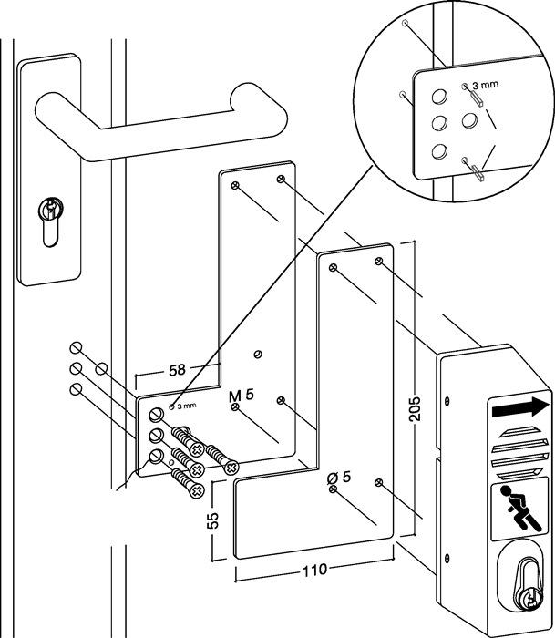 Actual product image GFS Mounting plate 901 - / 991 470 Mounting on glass doors Pivoting door guard DIN left / right