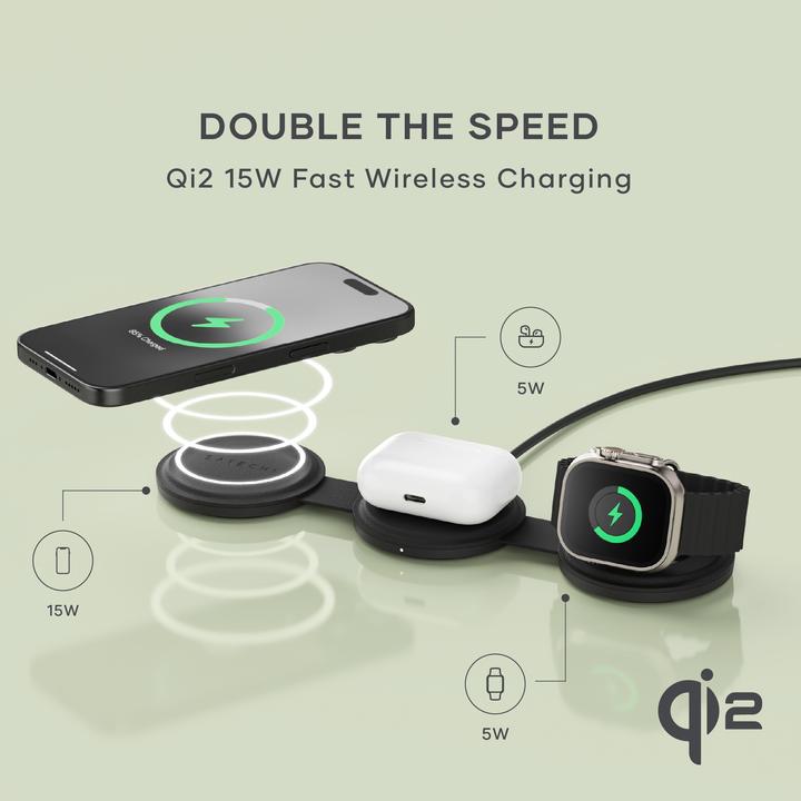 Immagine prodotto Satechi Caricabatterie wireless OntheGo 3-in-1 con Qi2 (15 W)