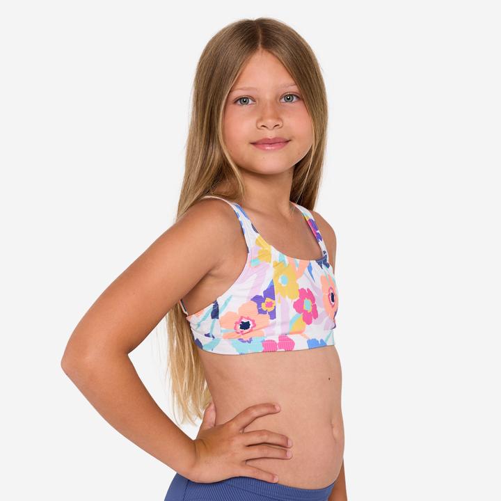 Image du produit Olaian Haut de maillot de bain brassière fleuri réglable Fille - 500 Nora blanc (140)