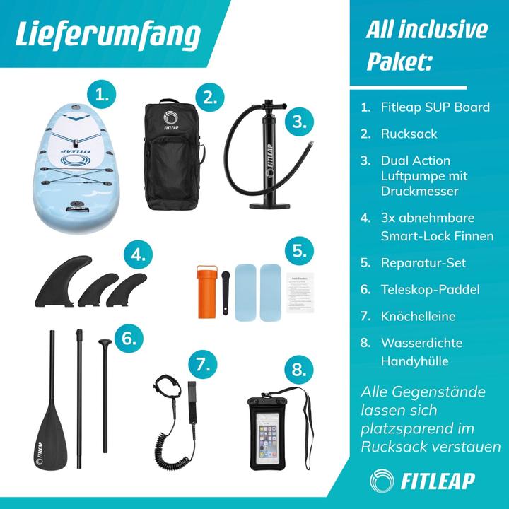 Actual product image Fitleap Premium Stand Up Paddle Board aufblasbar - SUP Board Set (10'5")