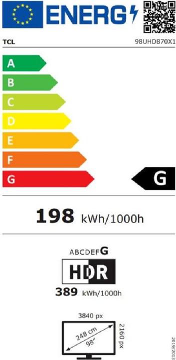 Etichetta energetica TCL 98UHD870 (98", 4K)