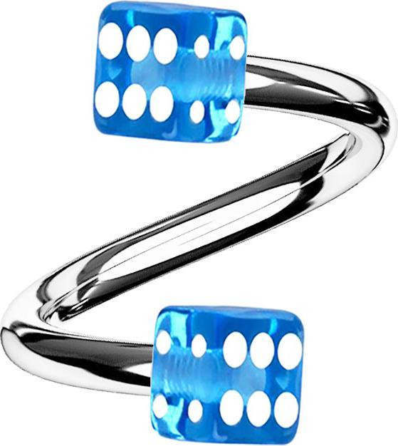 Star Piercing Micro Spirale silber mit zwei Würfel hellblau transparent (ohne Messing, Acryl, Chirurgenstahl 316L)