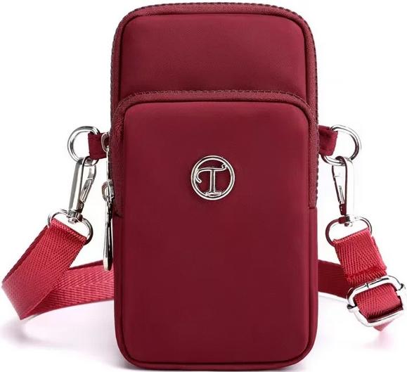 Produktbild PhoneLook Ultraleichte Mini-Schultertasche 3 Taschen mit Reissverschluss und abnehmbarem Riemen Bordeau