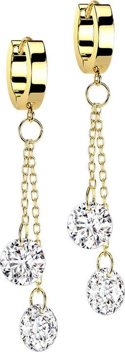 Actual product image Star Piercing Folding earring gold-plated pendant two chains with crystal (without brass, Surgical steel 316L)