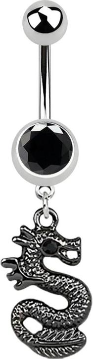 Image du produit Star Piercing Banane argent avec pendentif dragon noir noir (sans laiton, Acier chirurgical 316L)