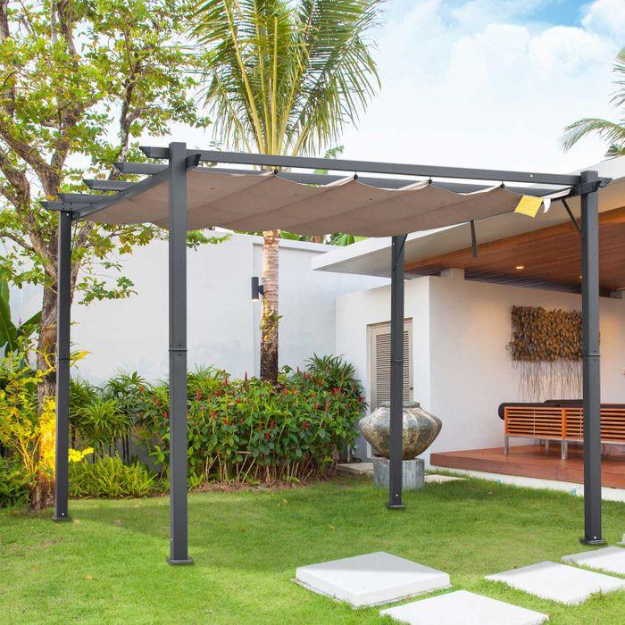 Produktbild Swisshandel24 Pergola Pavillon Terrassenüberdachung mit Schiebedach Garten Alu Kohlegrau+Kaffeebraun 3x3x2,23 m (300 cm, 300 cm)