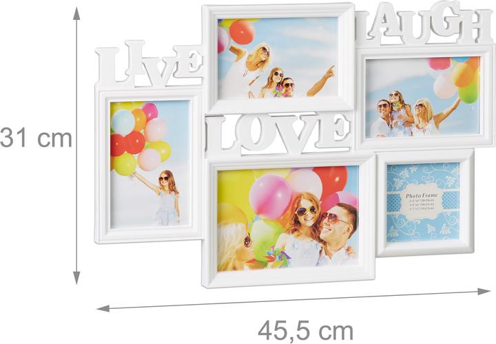 Immagine prodotto Relaxdays Portafoto multiplo Live Love Laugh (10 x 15 cm, 10 x 10 cm, 18 x 13 cm)