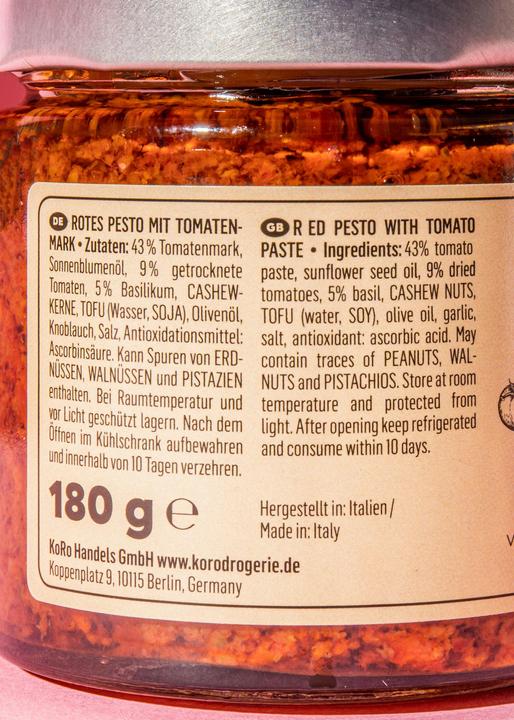 Nährwerte und Zutaten KoRo Rotes Pesto mit Tomatenmark (1080 g)