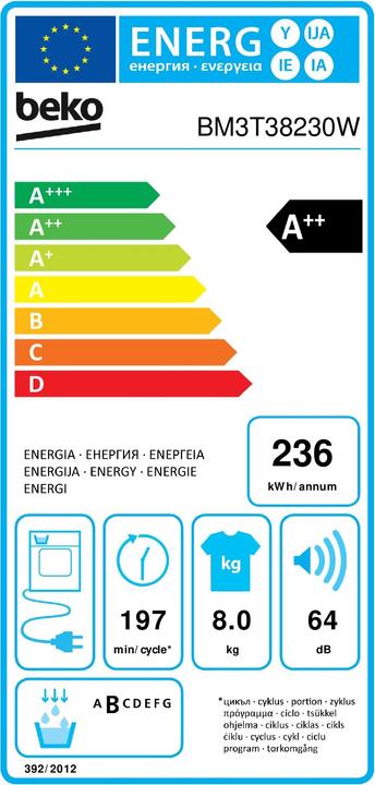 Energy Label Beko BM3T38230W (8 kg, Right)