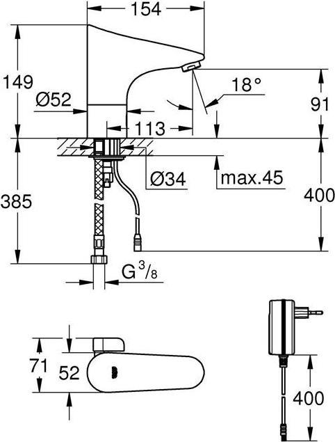 Image du produit Grohe Electronique infrarouge EUROPLUS E 1/2" Transformateur à fiche avec mélange chr