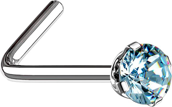Produktbild Star Piercing Nasenstecker gewinkelt silber runder Kristall aqua gefasst (Chirurgenstahl 316L, ohne Messing)