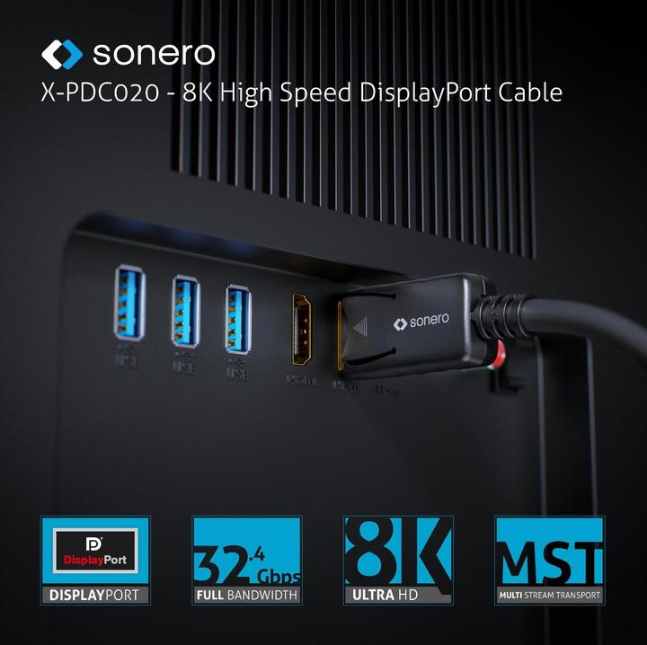 Image du produit Sonero Câble 8K Displayport 1.4 mâle <->, 8K/60Hz, 3 m (3 m, DisplayPort)
