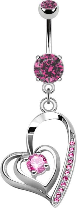 Produktbild Star Piercing Banane silber mit Anhänger Herz verdreht Kristall pink (Messing, Chirurgenstahl 316L)