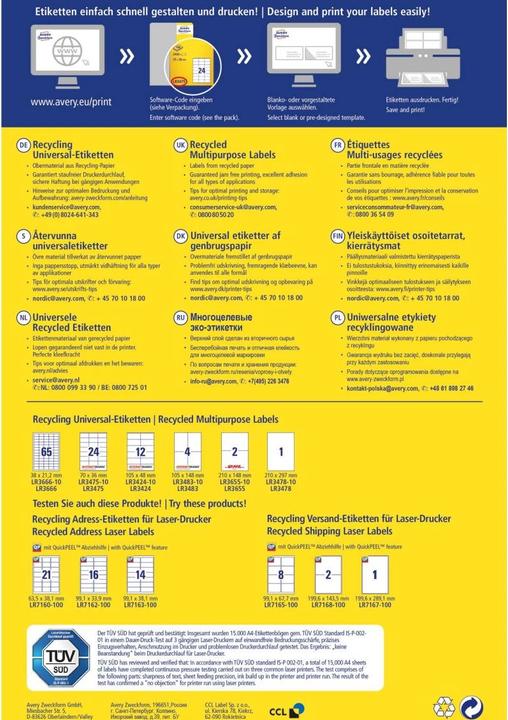 Actual product image Avery Recycling Universal labels