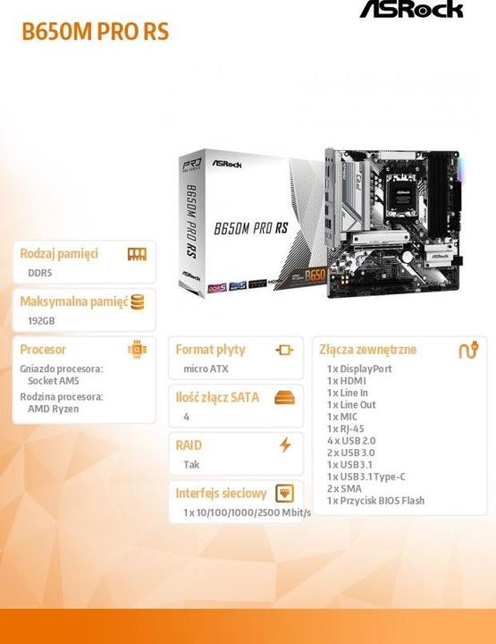 Actual product image AsRock B650M PRO RS AM5 retail (AM5, AMD B650, mATX)