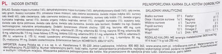 Valori nutrizionali e ingredienti Acana Entrée (Senior, 1 pz., 4500 g)