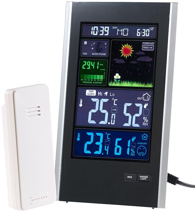 Produktbild Infactory Funk-Wetterstation mit Aussensensor, Wecker & USB-Ladeport (2 Ampere)