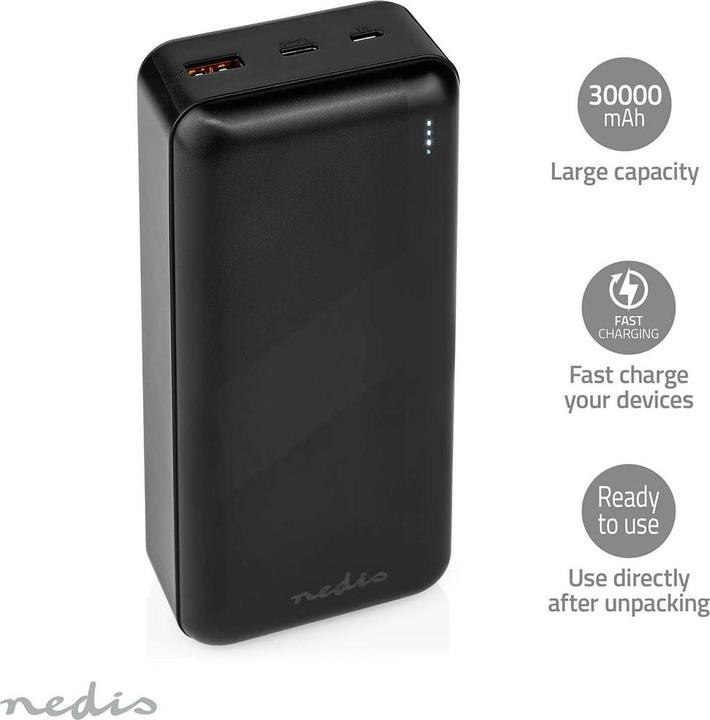 Produktbild Nedis powerbank | 32000 mAh | 2.4 / 3.0 / 3.25 A | Anzahl der Ausgänge: 2 | Ausgangsanschluss: 1x US (32000 mAh, 65 W, 65 Wh)
