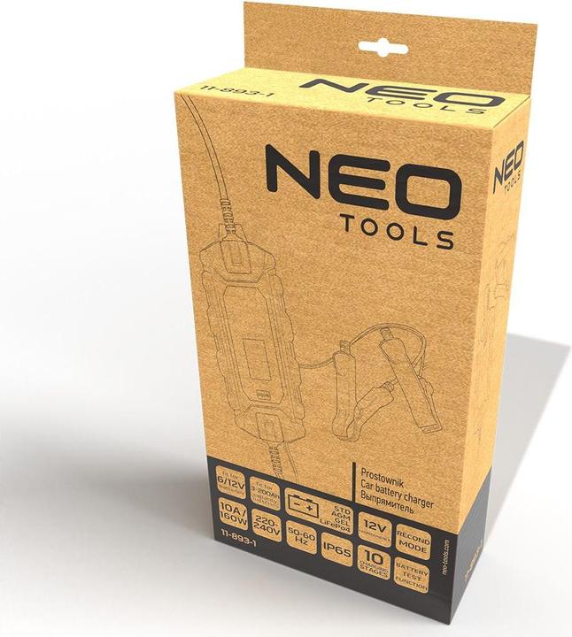 Immagine prodotto Neo Caricabatterie automatico 10A/160W 3-200Ah per batterie ad acido / AGM / GEL (12V, 10 A)