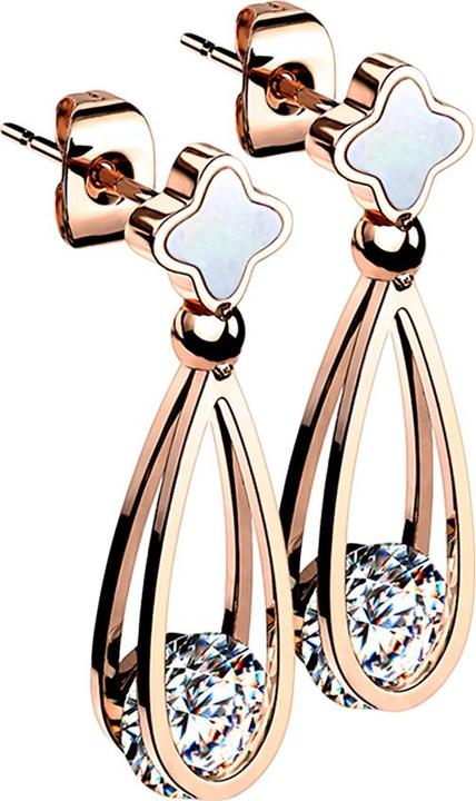 Actual product image Star Piercing Stud Earrings Rose Gold Shell Cross Pendant Tear with Crystal (without brass, Surgical steel 316L)