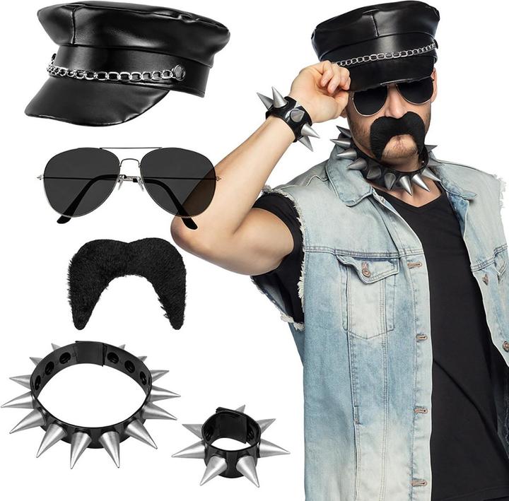 Actual product image Boland Rocker (cap, party glasses, necklace, bracelet and moustache)