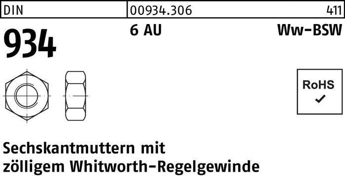 Image du produit Écrou hexagonal DIN 934 WW 3/4 6 Acier de décolletage (R3/4)