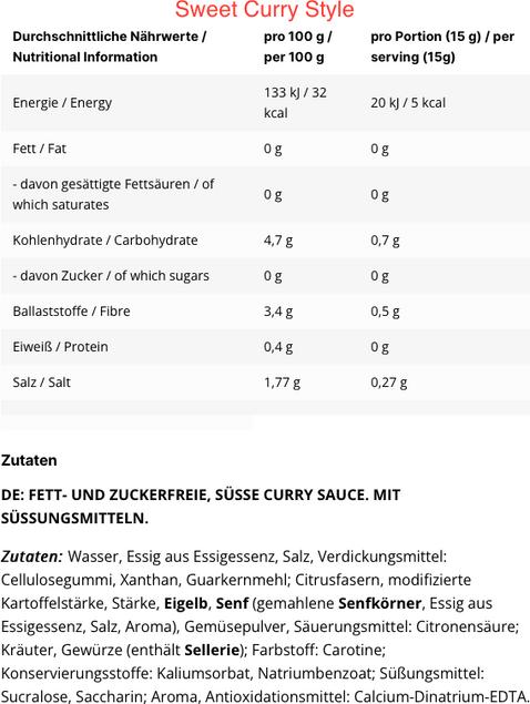 Nutritional values and ingredients Inlead Classic sauce (350 g)