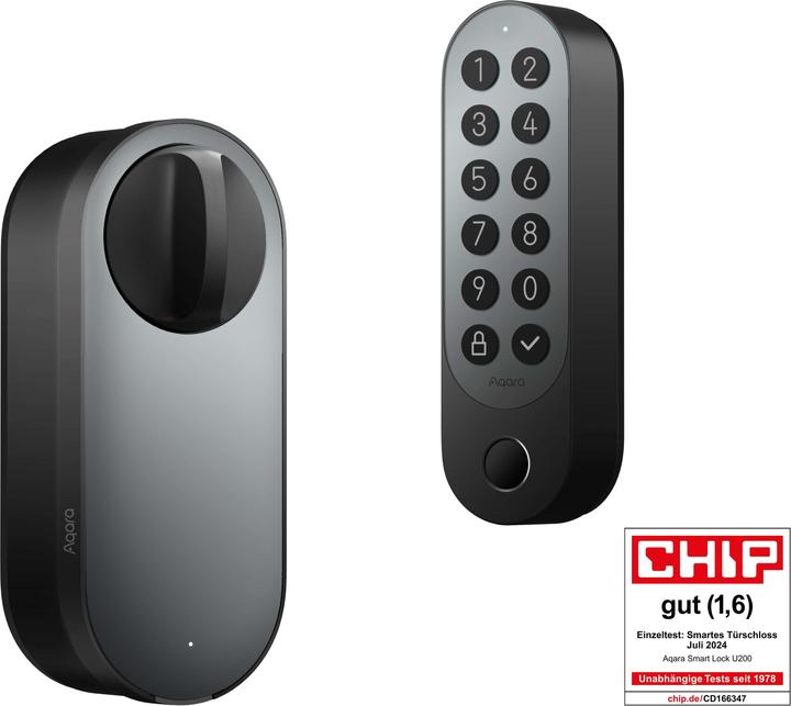 Aqara Smart Lock U200 Nero, EL-D02E (Bluetooth, Combinazione numerica elettronica, Chiave, Smartphone, Scheda chiave, Impronta)
