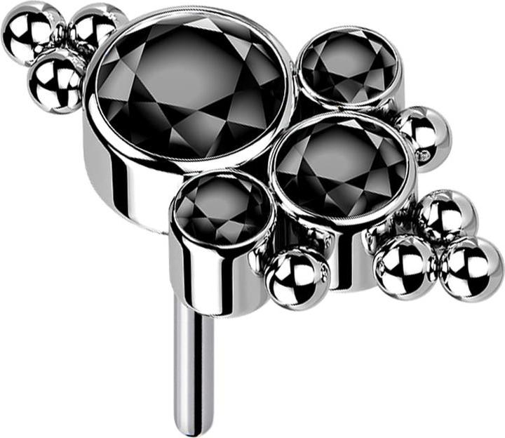 Actual product image Star Piercing Threadless silver baubles four crystals black (without brass, Titanium G23)