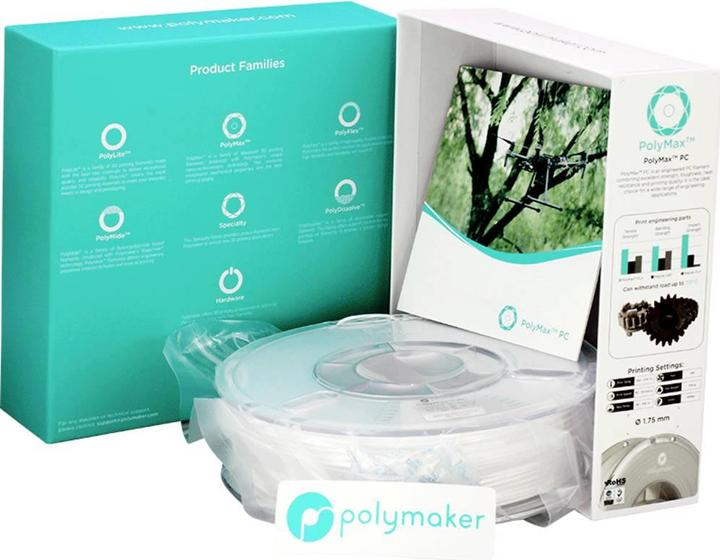 Produktbild Polymaker PC02002 Polymax Tough Filament PC (Polycarbonat) hohe Steifigkeit, hit (Carbon, 1.75 mm, 750 g, Weiss)