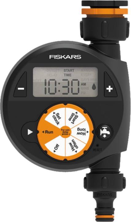 Immagine prodotto Fiskars Timer/timer con 1 uscita, Per tutte le dimensioni di rubinetto più comuni, LCD di facile lettura (Tubo di gocciolamento + tubo di gocciolamento)