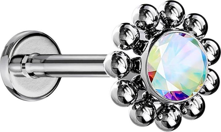 Actual product image Star Piercing Micro Threadless Labret silver ball flower crystal multicolour (Titanium G23, without brass)