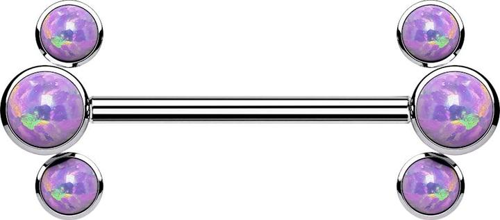 Star Piercing Threadless Barbell silber front drei Opale violett (Titan G23, ohne Messing)