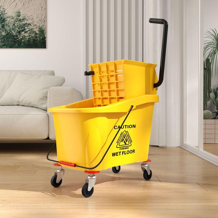 Produktbild Swisshandel24 Putzwagen Reinigungswagen 36 Liter Eimer mit Presse, Mopp und Griff Gelb (1 Stk.)