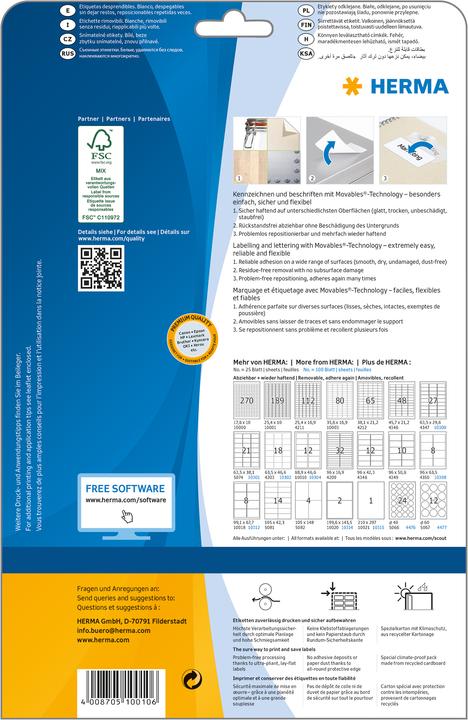 Image du produit HERMA Étiquettes détachables A4