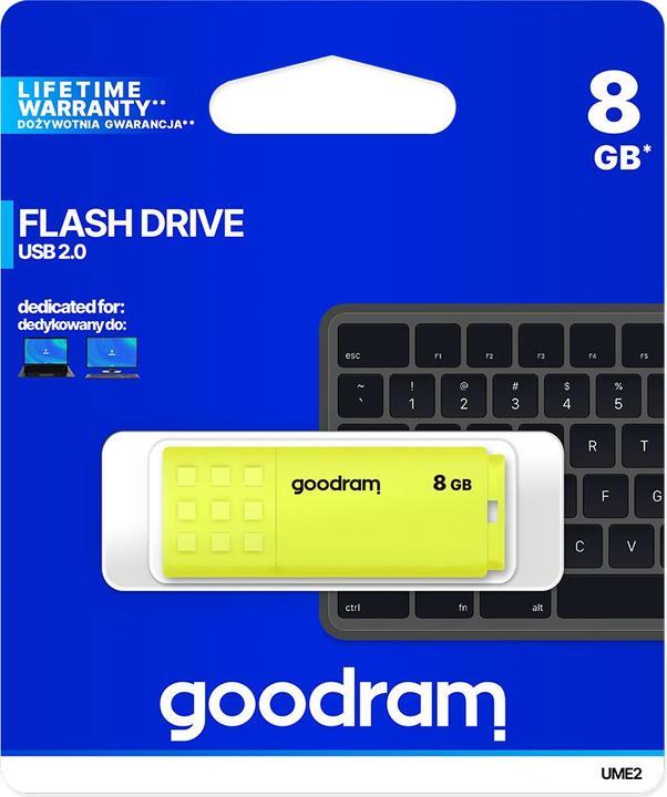 Produktbild Goodram UME2 - 8 GB - USB Typ-A - 2.0 - 20 MB/s - Kappe - Gelb (8 GB, USB-A)