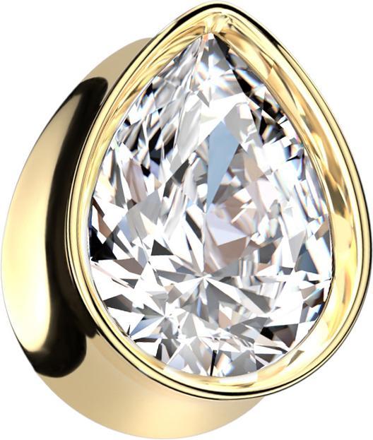 Image du produit Star Piercing Flared Plug Goutte doré avec grand cristal argenté (sans laiton, Acier chirurgical 316L)